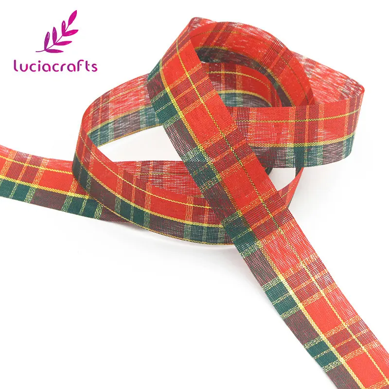 Lucia crafts, 5 ярдов, 25 мм, в клетку, с принтом, корсажные ленты, отделка, банты для волос, рождественский подарок, украшение, ручная работа, P0803