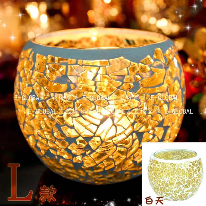 Wave Risk Марокканская стеклянная мозаика ручной работы Подсвечник фестиваль декоративный чайный подсвечник при свечах обеденный стол Декор - Цвет: L