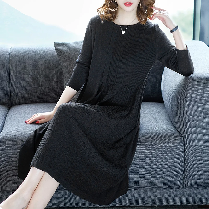 2018 early autumn Europe United States new temperament commuter dress 1822402 fashion elegant woolen long-sleeved | Женская одежда
