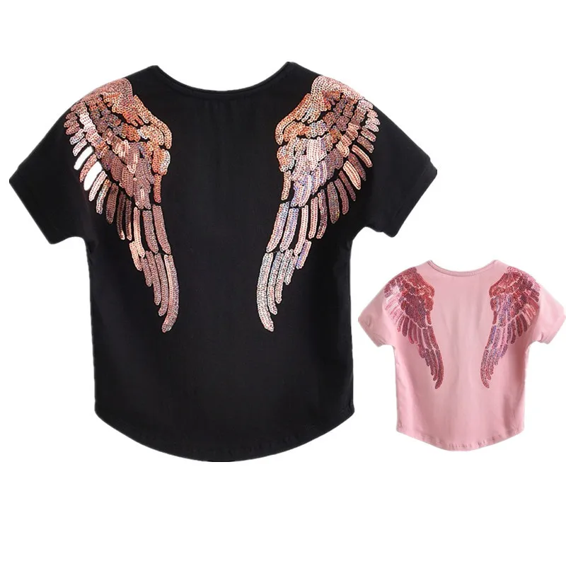 

Summer Mommy and Me Clothes Angel Wings Sequins TShirt Daughter Mother Outfits Family T Shirt Big Little Sister Clothes