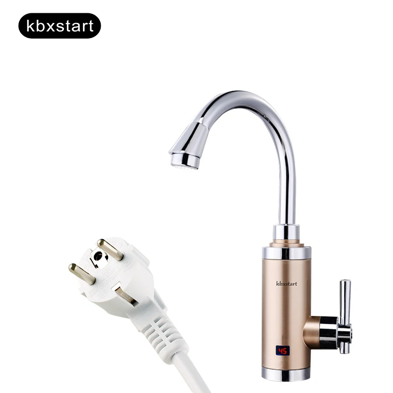 Tankless мгновенный Электрический горячий насос водонагревателя кухонный кран Мгновенный водонагреватель водопроводный кран с светодиодный светло-золотой красный белый - Цвет: Gold