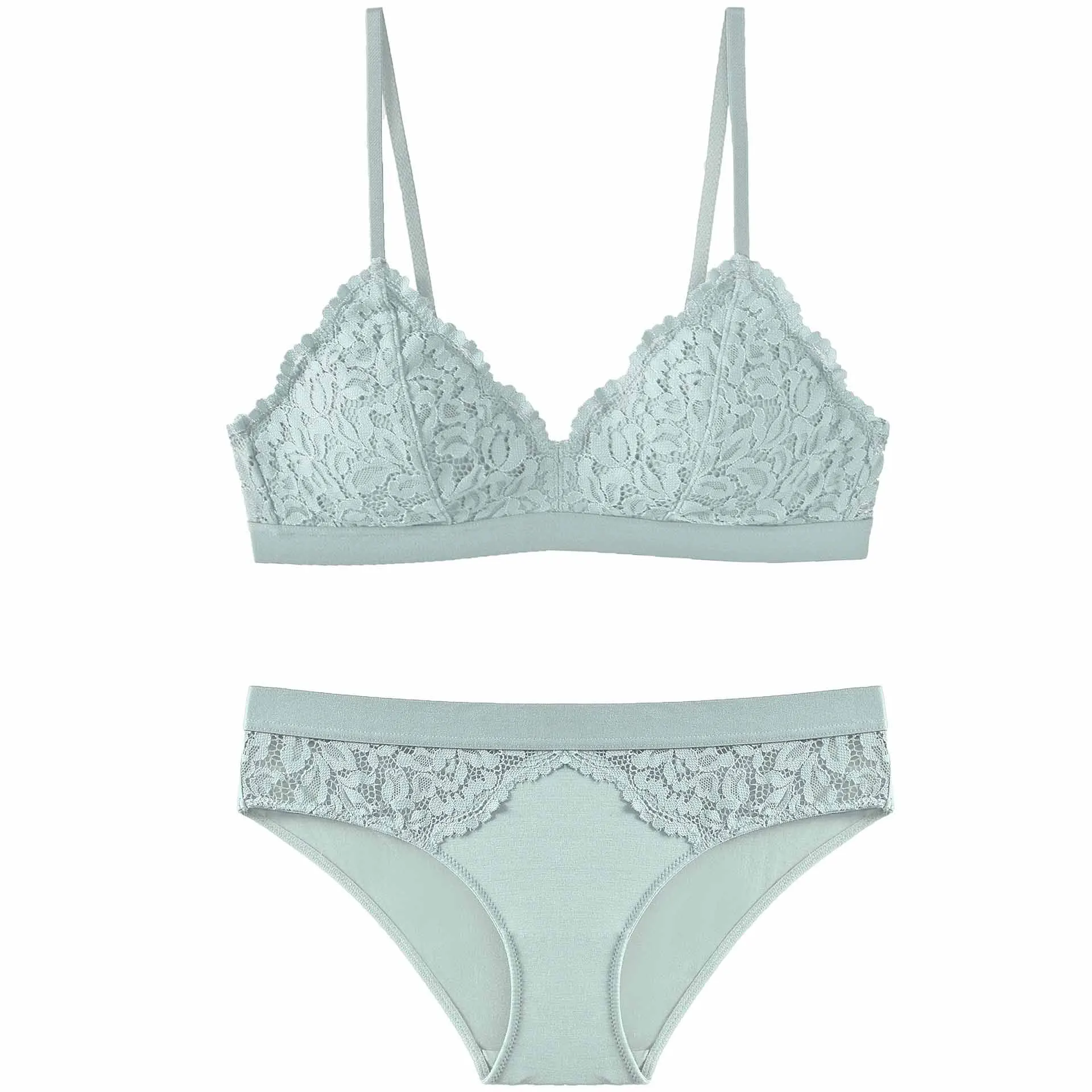 LIGHT BLUE Женский комплект нижнего белья, пуш-ап, сексуальный бюстгальтер, без косточек, розовый бюстгальтер и трусики, цветочный кружевной комплект женского нижнего белья - Цвет: LIGHT BLUE