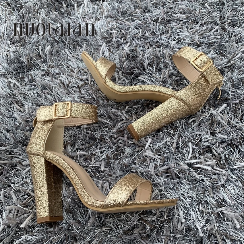 2019 г. летние туфли на высоком каблуке с ремешком щиколотке золотистого и