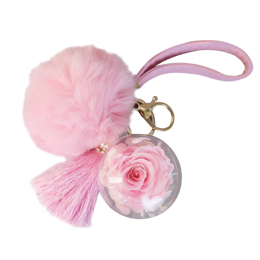 PIXNOR Новинка Сохраненная Роза брелок &quotЦветок&quot Ленточки на кроличьем меху для