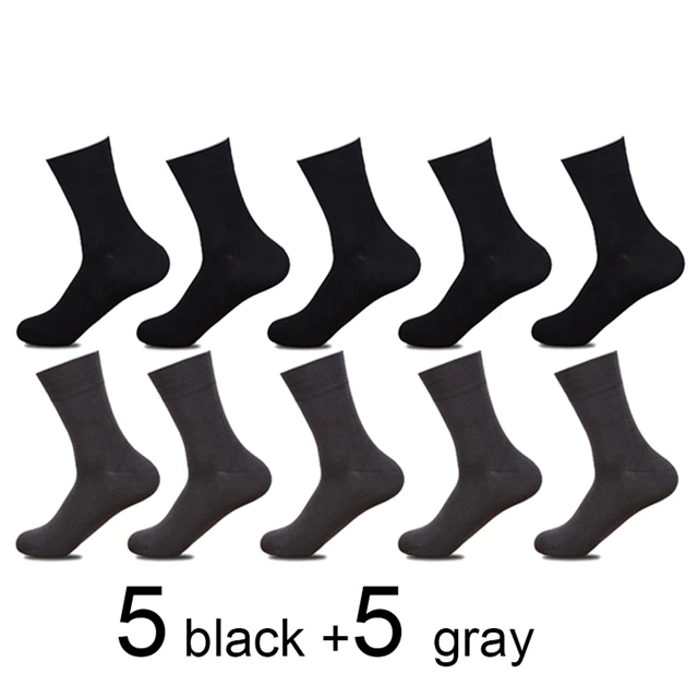 5 black 5 gray 10 пар/лот, мужские бамбуковые носки, мужские брендовые Новые повседневные носки в деловом стиле, мужские носки из хлопка и бамбукового волокна, длинные зимние носки для подарков - Цвет: 5 black 5 gray