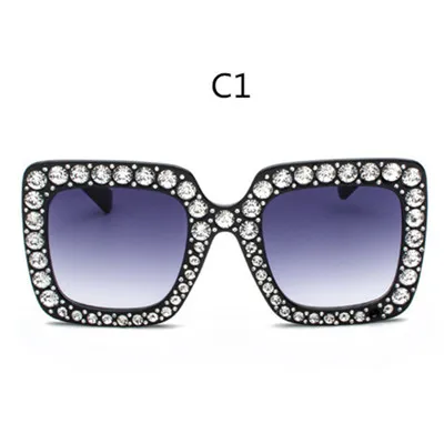C1 Black.GraGrey HBK Квадратные Солнцезащитные очки бриллиантовыми большой кадр Винтаж Для женщин Брендовая дизайнерская обувь роскошные Новая мода Мода солнцезащитные очки UV400 - Цвет линз: C1 Black.GraGrey