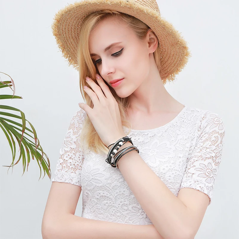 MODEBOX плетеные кожаные браслеты браслет с жемчужными подвесками веревочный