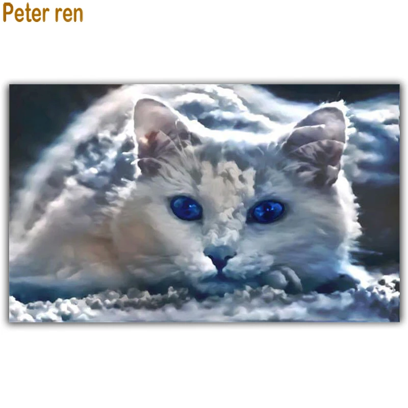

Diy Diamond painting cross stitch Decoration full embroidery animal cat 5d Square/Round Mosaic Rhinestone Home Decor Snow kitten