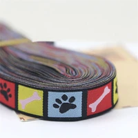 10 yards dog footprints and bones 100 polyester cartoon woven jacquard ribbon grosgrain ribbon for diy dog collar wholesale