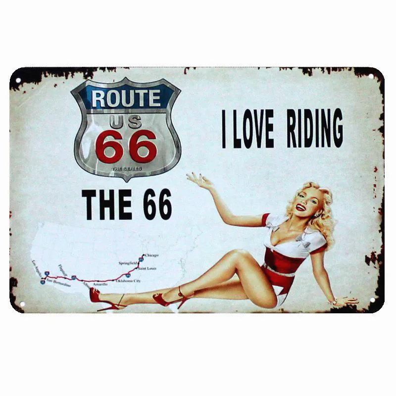 Route 66 Ретро Металлические оловянные вывески для домашнего автомобиля Декор отеля