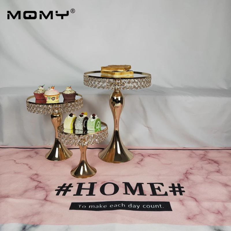 

1-3 pcs Wedding Decoration Tools Bright Gold Metal Mirror Cake Stand