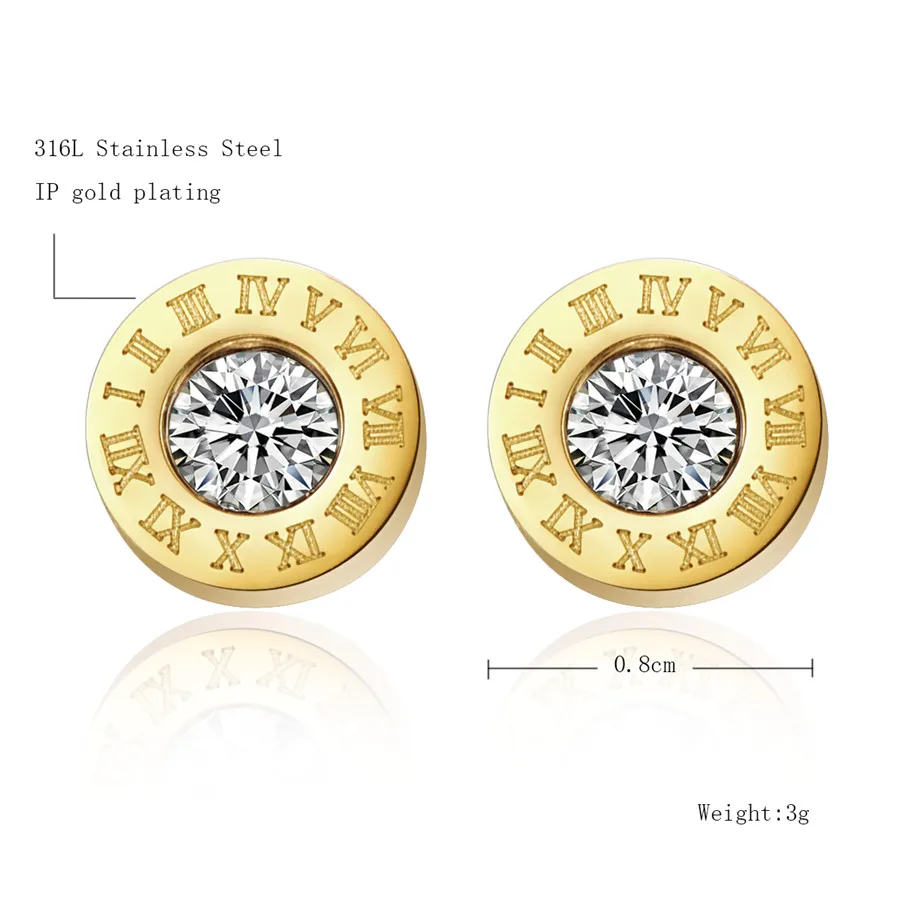 Серьги-гвоздики женские круглые из нержавеющей стали с фианитом 8 мм | Украшения и
