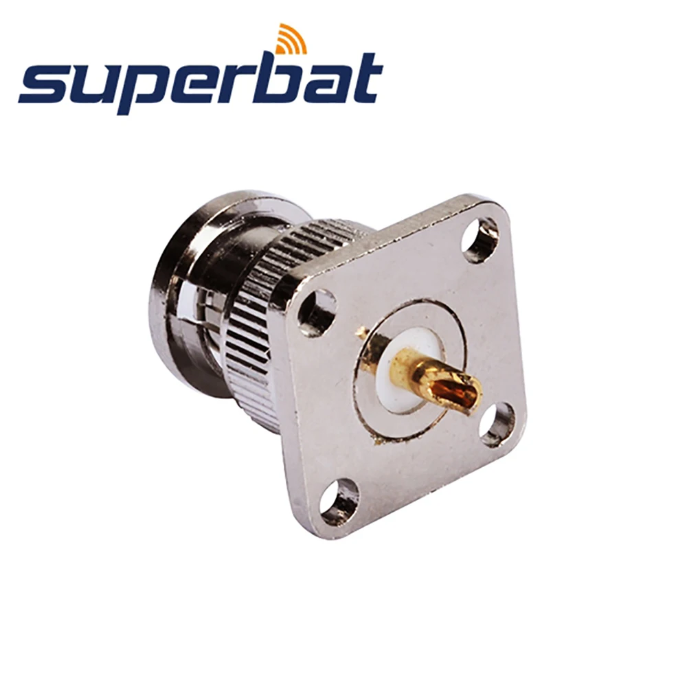 Superbat 10pcs BNC Connector 4 Hole Pane/Flange Mount(17.5mm*17.5mm)Male with solder cup 17.5*17.5mm