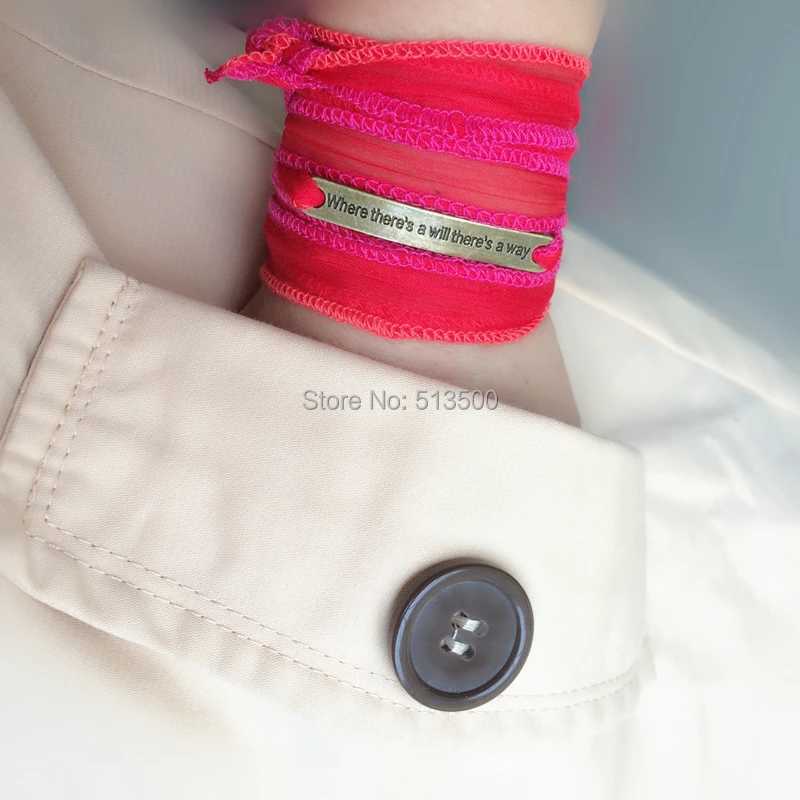 Personalized Silk Wrap Bracelet Gift Yoga Gypsy Bracelets With Inspiration Words of &quotWhere there's a will way&quot | Украшения и