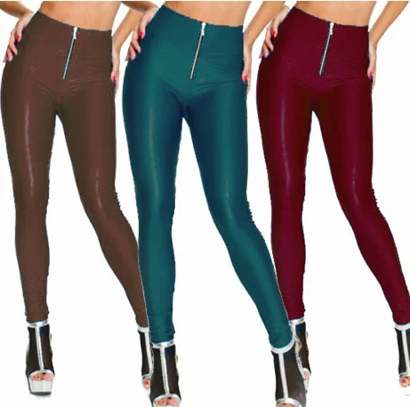 2018 Высокая талия Неоновые Леггинсы для женщин на молнии бренд очень