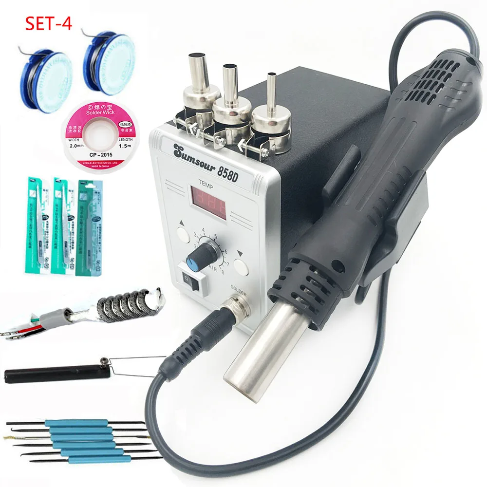 SET-4 Новая паяльная станция 858D фена паяльная сварочная машина SMD 110 В/220 В 700 Вт Тепловая пушка ремонтные инструменты - Цвет: SET-4
