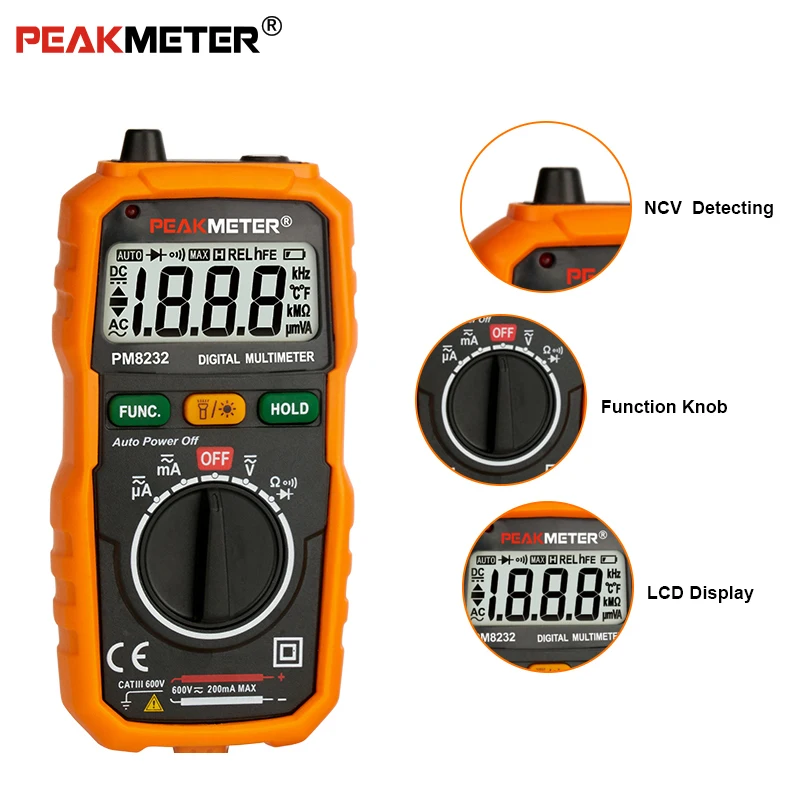 PEAKMETER PM8232 Бесконтактный Мини цифровой мультиметр DC AC тестер напряжения Амперметр