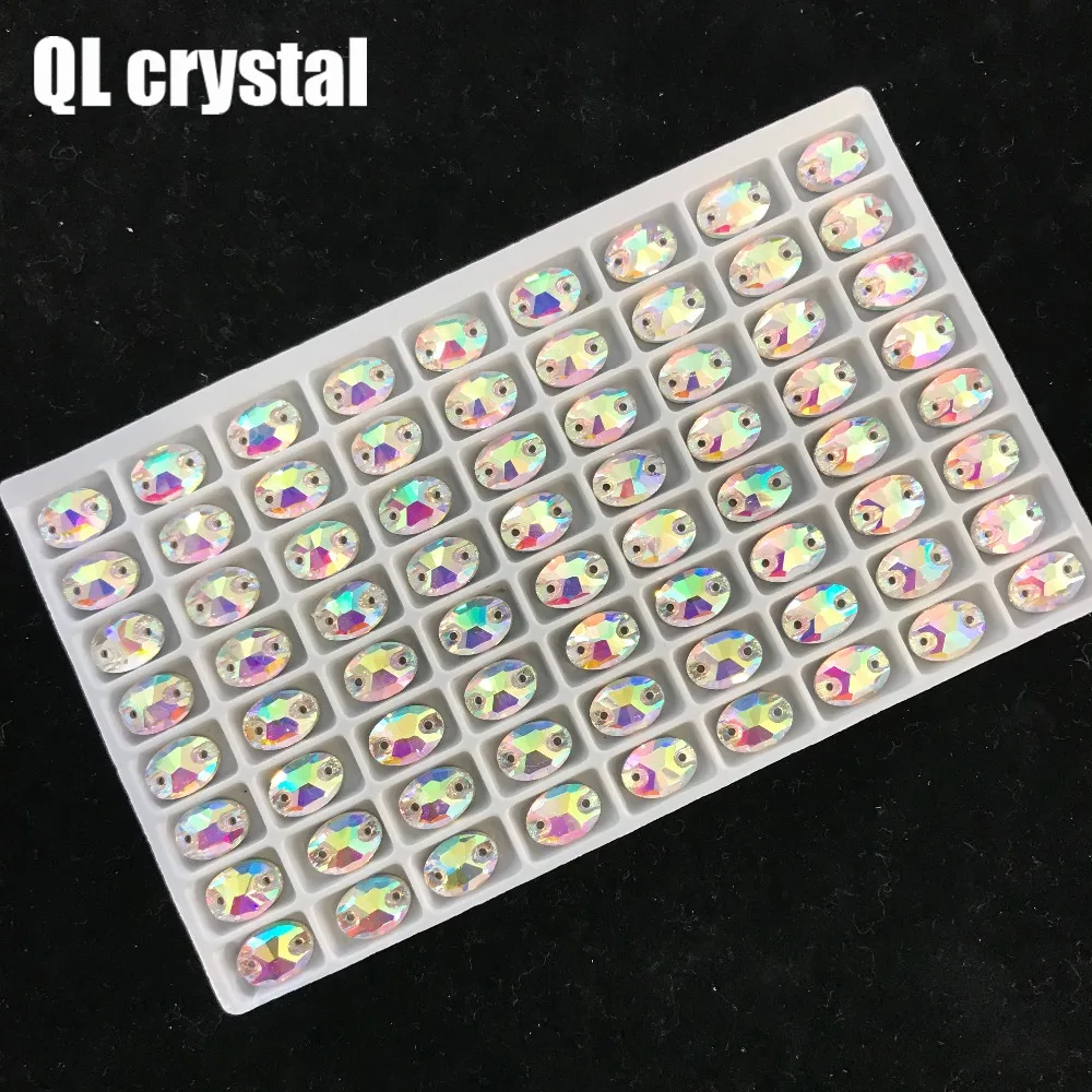 QL Кристалл Овальный пришить стразы ясно, Crystal AB Flatback 2 круглых отверстия для DIY одежды сумки обувь аксессуары