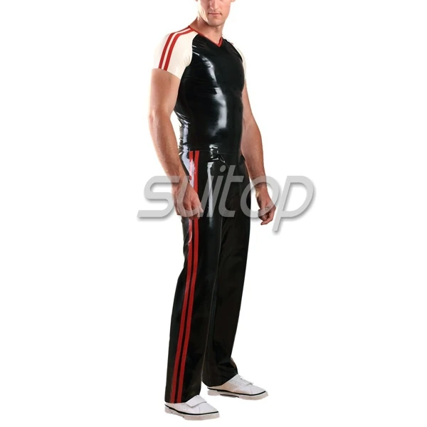 Suitop Men 's latex sporting suit including trousers and T shirt