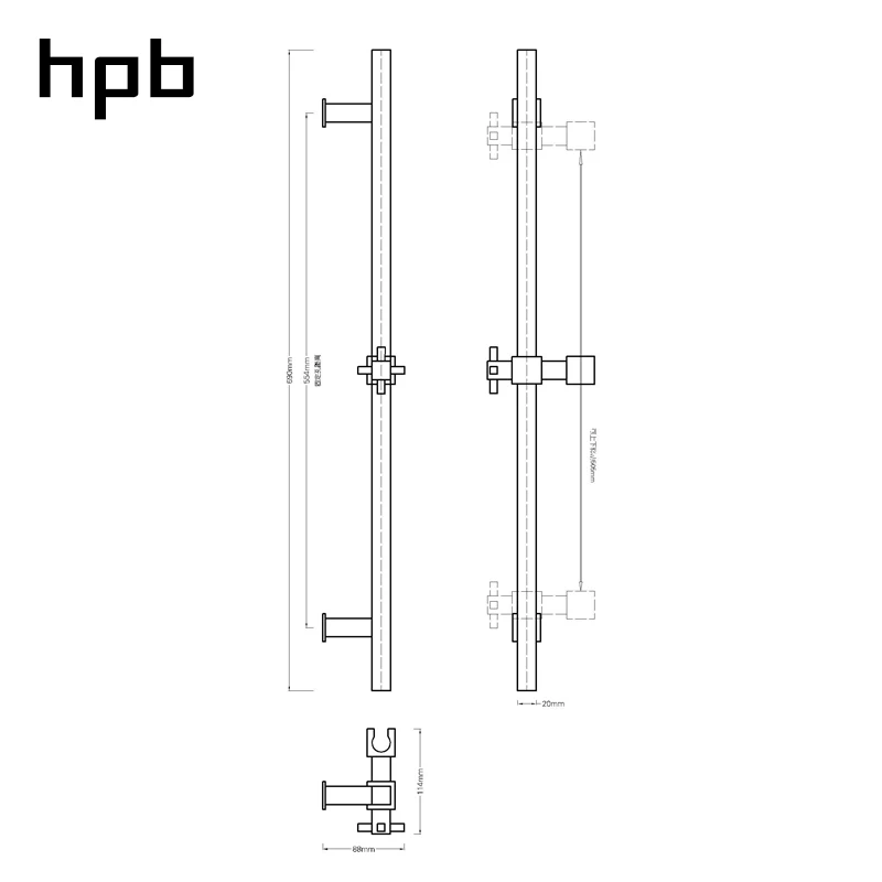 HPB латунная квадратная хромированная полированная душевая направляющая насадка