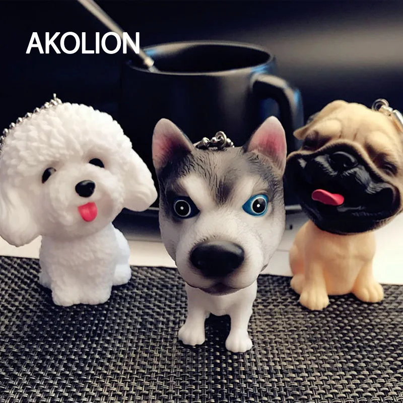 Мультфильм 3D мило собака бульдог автомобиль брелок животных Прекрасный Мопс