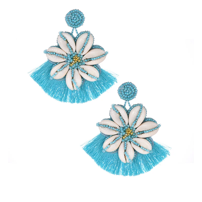 Long Tassel Bohemia Shell Flower Drop Earring Women Handmade Girls Party Gift Statement Vintage Bead Eye Crystal Jewelry | Украшения и