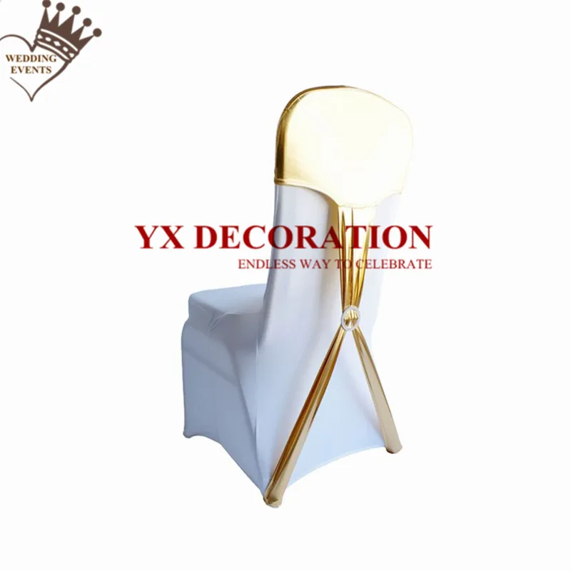 

Metalic Chair Cap Bronzing Chair Hood With Buckle For White Spandex Chair Cover Decoration Wedding Ebent Banquet Deco