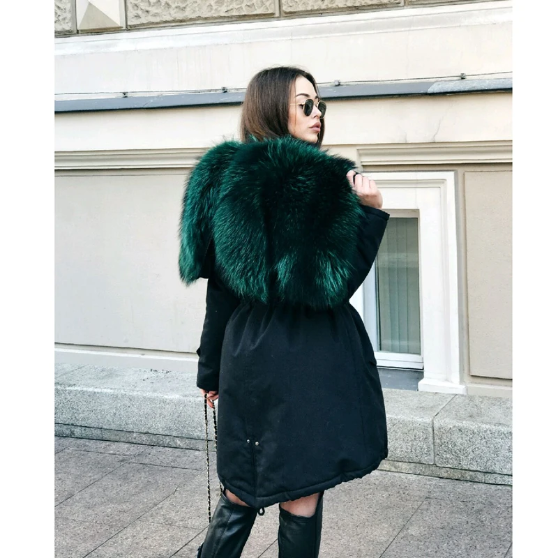CKMORLS новая джинсовая куртка Женская парка одежда с меховым воротником натуральный мех енота пальто Зимняя теплая Модная парка меховые куртки