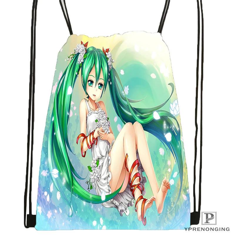 Custom Hatsune Miku Megurine рюкзак с кулиской сумка милый детский (Черная задняя часть) 31x40 см