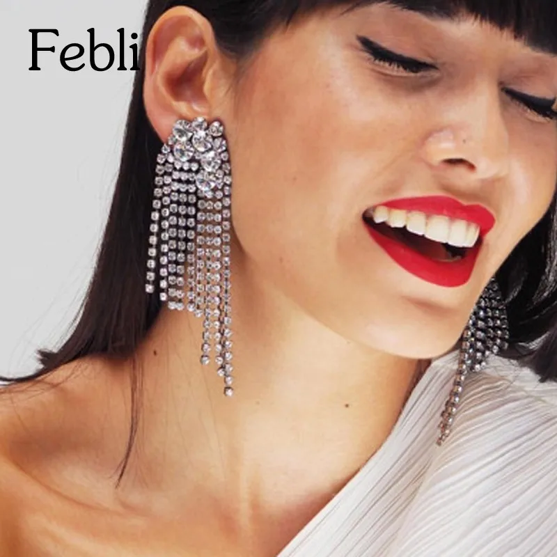 Febli горный хрусталь Fringe Серьги модные Дизайн чувствительных великолепный