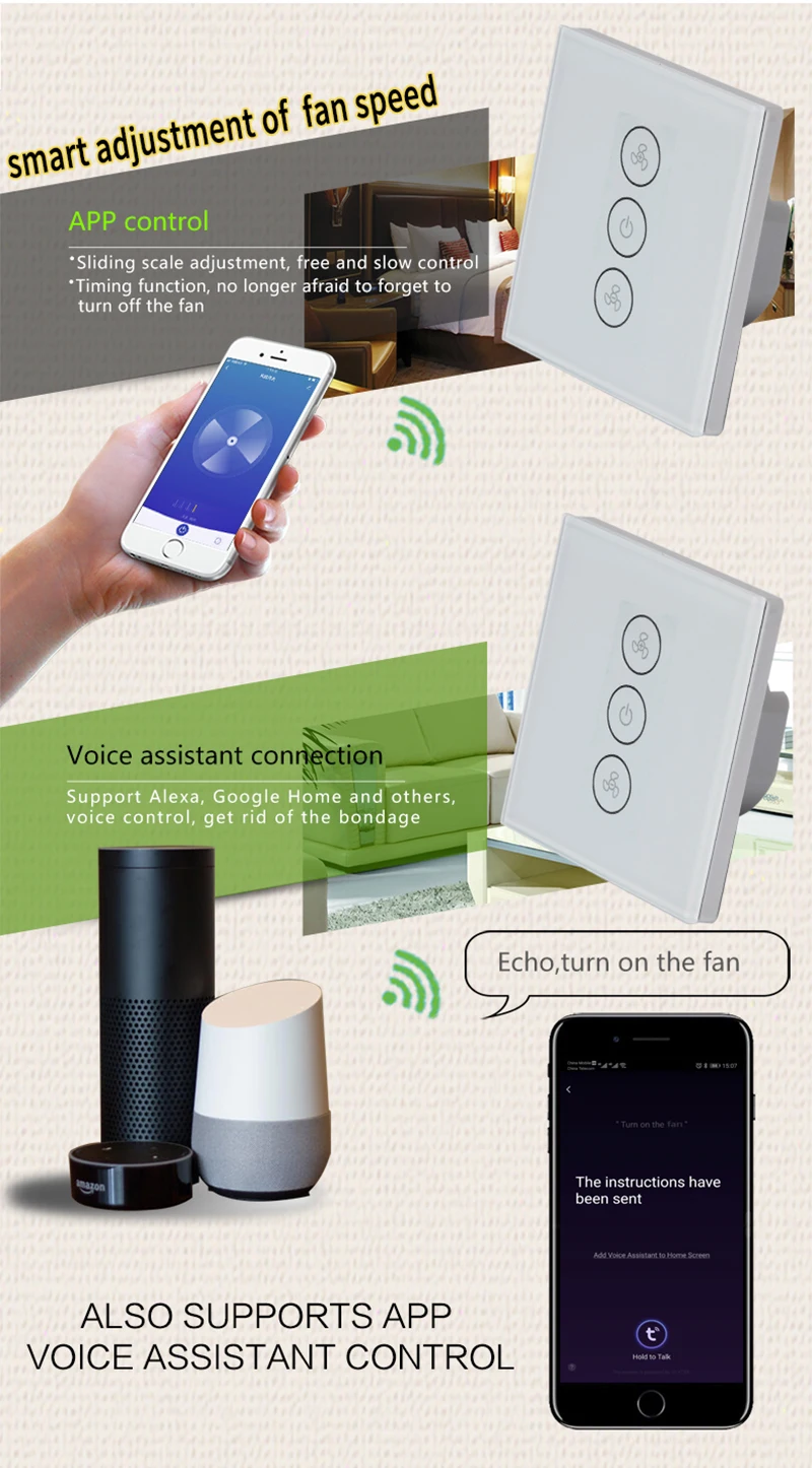 Стандарт ЕС wifi умный переключатель скорости вентилятора переключатель панель alexa google home голосовой пульт дистанционного управления Tuya smart life приложение нет необходимости в концентраторе