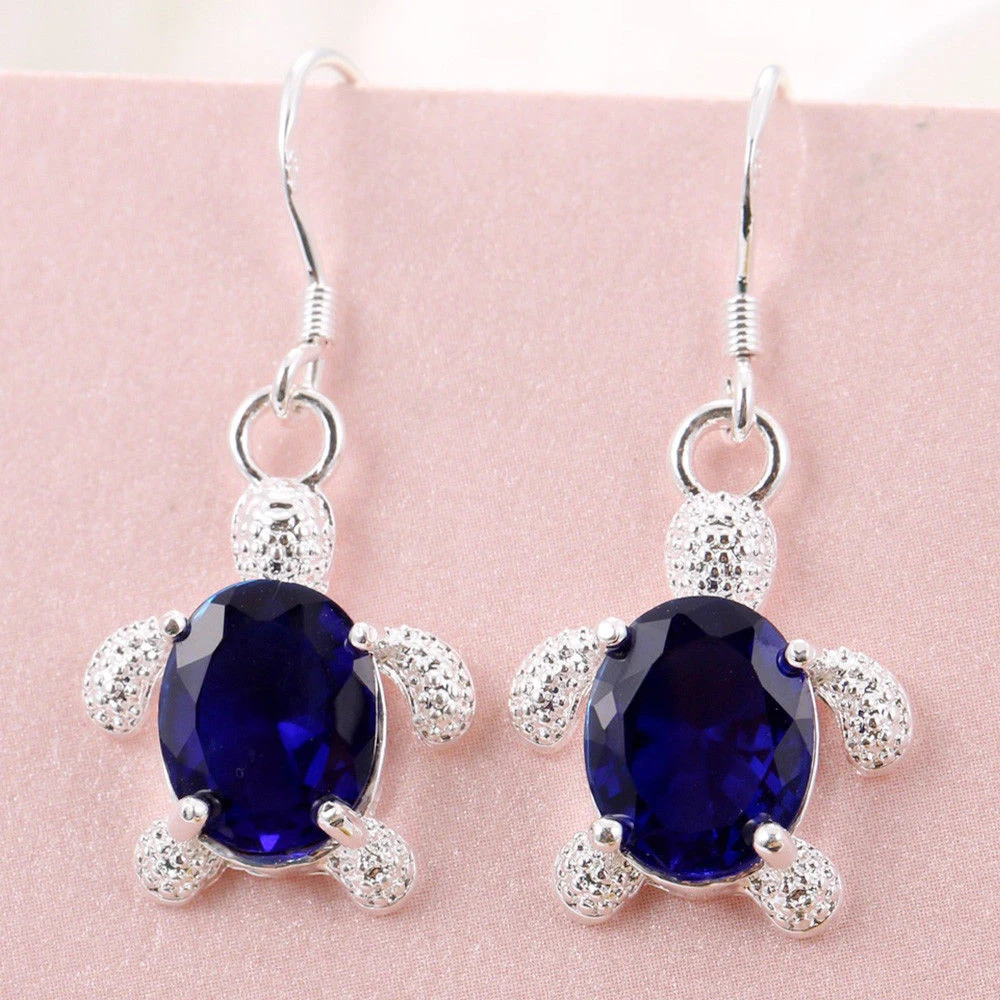 Cute Turtle Silver Drop Earrings for Women Girl Gift Party Rhinestones Long Earring Jewelry Red Blue Green | Украшения и