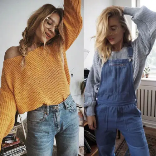 Women Hot Sweater 2019 Long Sleeve Over sized Loose Knitted Jumper Pullovers Outwear Coat Off Shoulder | Женская одежда