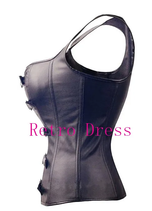 Сексуальный черный корсет из искусственной кожи на молнии в стиле стимпанк