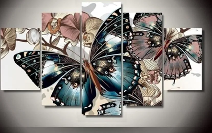 

5 Pieces/set Butterflies Wall Art Pictures for Home Decoration abstract Painting Print on Canvas Fresh Red Flower Framed