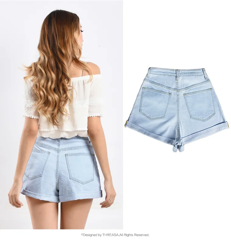 Новые летние женские шорты с высокой талией Свободные повседневные синие