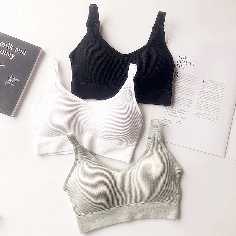 2019 New Women's Sport Vest Chest Pad Underwear Straps Seamless Solid Crop Top Without Steel Ring Ladies Camisoles Short | Женская