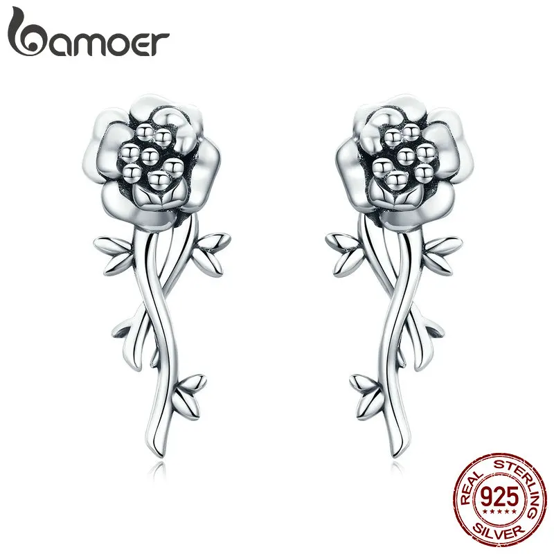 BAMOER, 925 пробы, серебро, гранат, цветок, романтическая любовь, Висячие серьги для женщин, свадьба, помолвка, ювелирное изделие, S925 SCE336