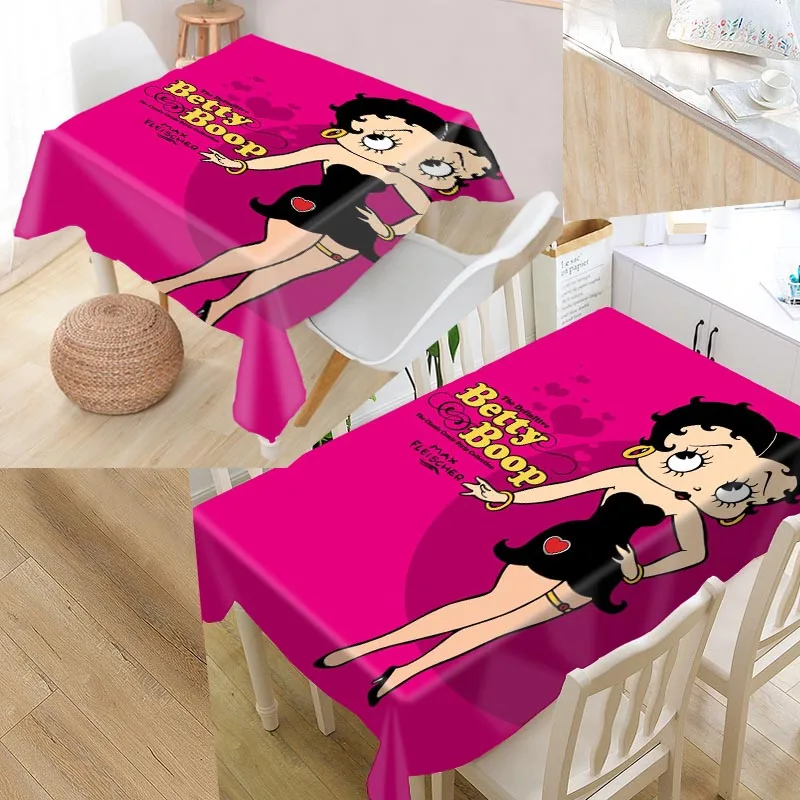 

Custom Betty Boop Cartoons Table Cloth Oxford Print Rectangular Waterproof Oilproof Table Cover Square Wedding Tablecloth