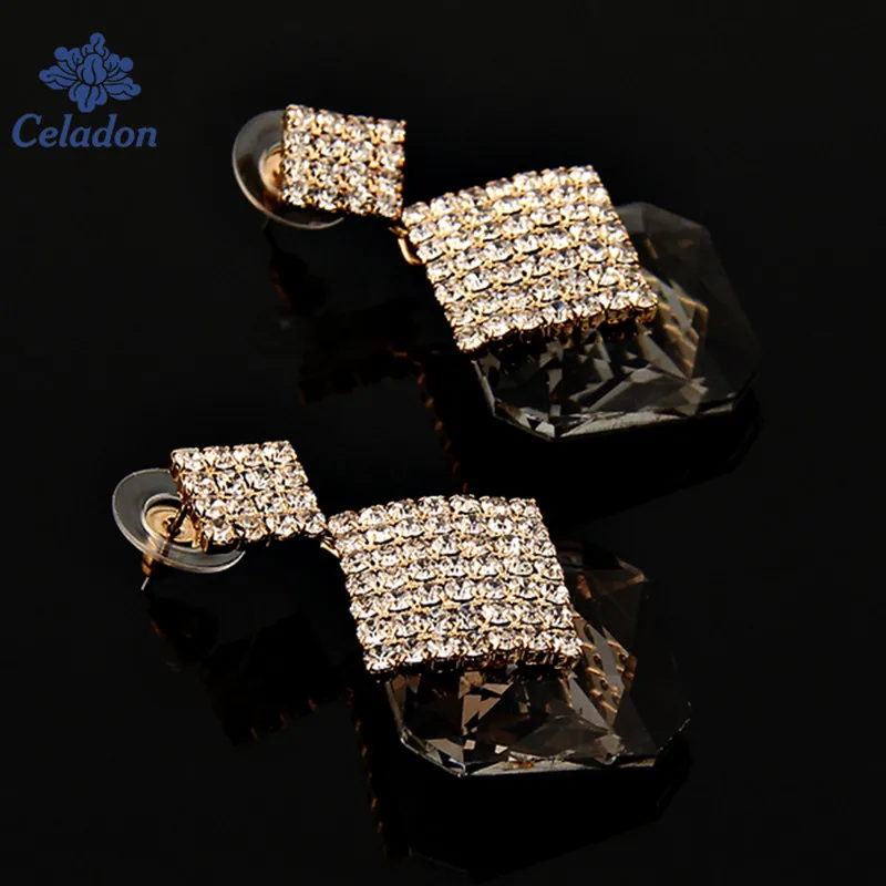 Classic Simple Style White Gray Color to Selection Inlay Big Rhinestone Square Shape Pendant Drop Earrings for Women | Украшения и