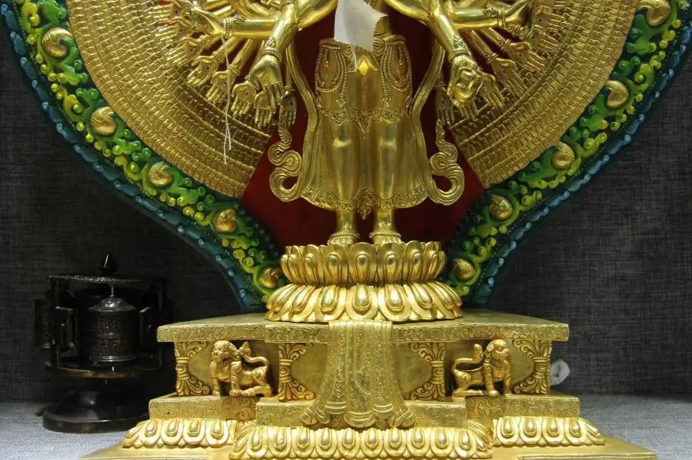 Тибет Буддизм Медь 24 К Золото Свинка Кван-инь Гуань Инь Бодхисаттва