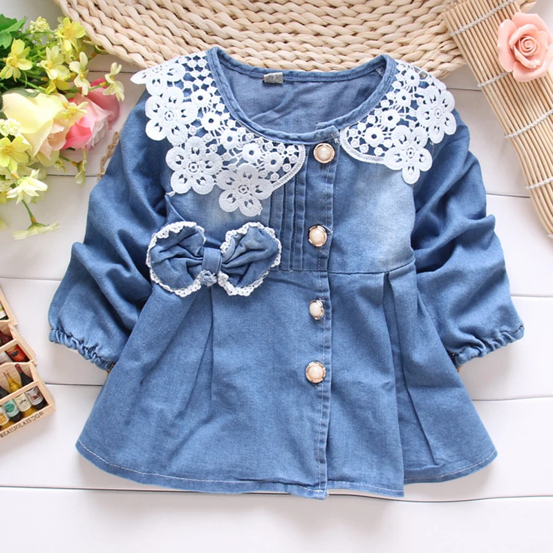 Куртка детская демисезонная джинсовая с кружевом и бантом S0862|baby coat|baby girl jacket