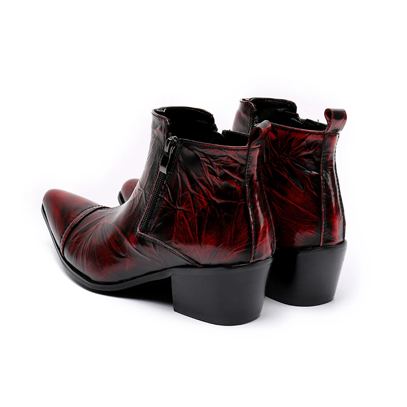 

Christia Bella Fashion Printing Men Ankle Boots Autumn Winter Genuine Leather Mid Heel Pointed Toe Zipper Designer Formal Boots