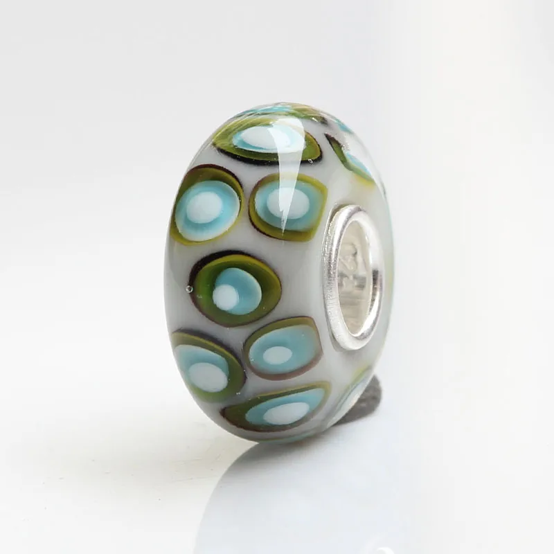 925 Sterling Silver Large Hole Colorful 3D Flowers Pebble Trails Wave Point Glass Charm Beads Fit European Bracelet Jewelry | Украшения и