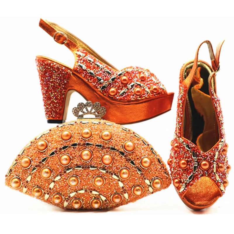 New Arrival Italian Shoes with Matching Bags for Women Nigerian Wedding and Bag Set Decorated Rhinestone | Обувь