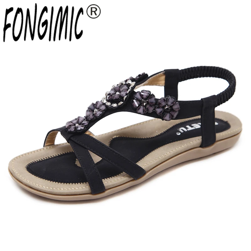 

FONGIMIC Women Sandals Summer Bohemia Flat Shoes Comfortable Casual FlipFlops Sandals High Quality Beach Elastic Band Sandals