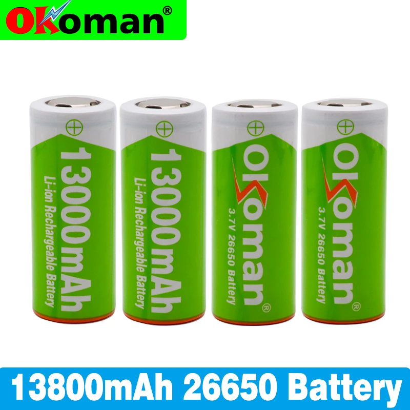 Okoman 3 7 V 26650 батарея 13000mAh литий-ионная аккумуляторная для светодиодного фонарика