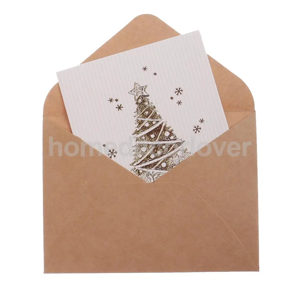 

30 Sets Retro Christmas Tree Greeting Card with Painted Envelopes Wishing Card