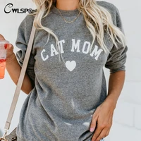 cwlsp 2021 dog cat mom funny letter print sweatshirt for women full sleeve casual tops female autumn clothes feminina qa2742