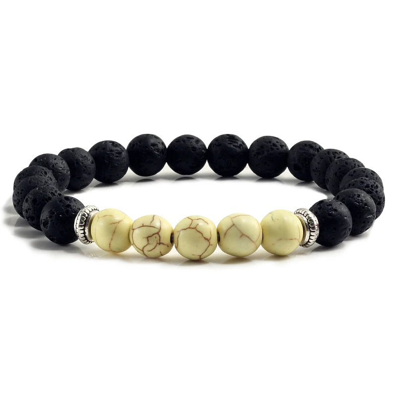 Браслеты из натурального камня черная лава бусины браслеты для женщин и мужчин